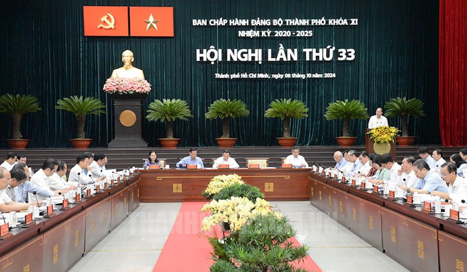 Quang cảnh Hội nghị lần thứ 33 Ban Chấp hành Đảng bộ TP Hồ Chí Minh khóa XI, nhiệm kỳ 2020 - 2025 - Ảnh: Thanhuytphcm.vn