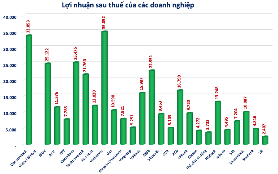 Bức tranh lợi nhuận của 26 doanh nghiệp có vốn hóa trê 2 tỷ USD