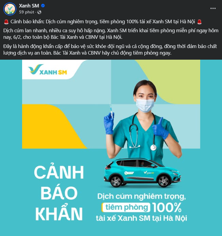 Từ hôm nay, hãng taxi điện của tỷ phú Phạm Nhật Vượng tiêm phòng cúm miễn phí cho toàn bộ tài xế Hà Nội - ảnh 1