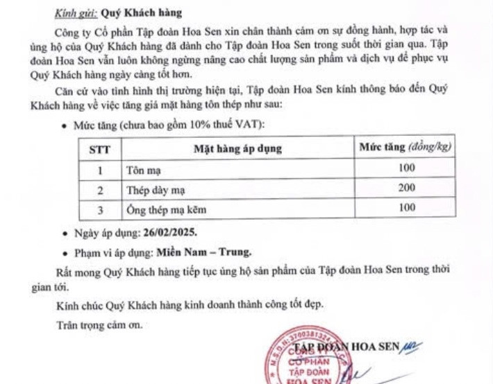 Loạt doanh nghiệp ngành thép Hoà Phát, Hoa Sen, Minh Ngọc... bất ngờ điều chỉnh tăng mạnh giá bán