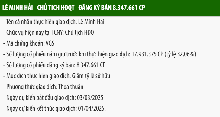 Chủ tịch ống thép Việt Đức (VGS) muốn 'sang tay' lượng cổ phiếu trị giá 250 tỷ cho vợ