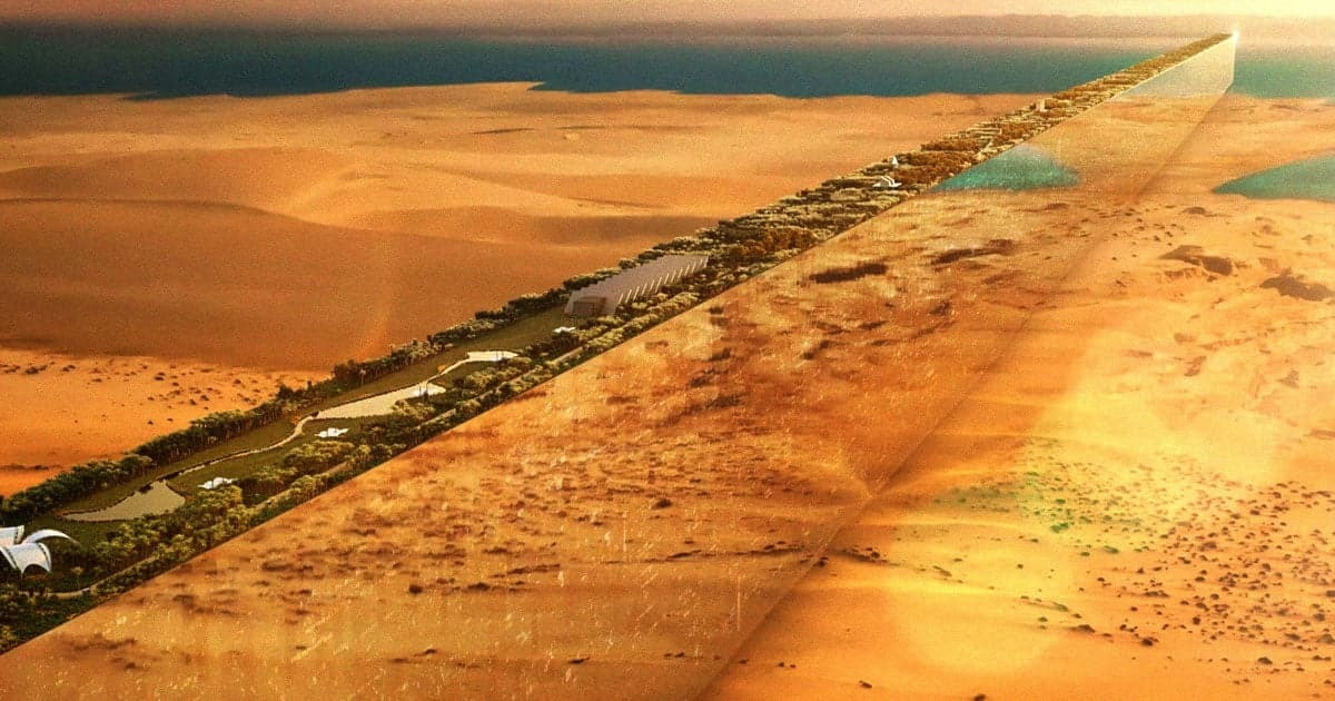 Tiến độ xây siêu thành phố dài 100km xuyên sa mạc, kỳ vọng sẽ là nơi đăng cai World Cup 2034- Ảnh 1. Tiến độ xây siêu thành phố dài 100km xuyên sa mạc, kỳ vọng sẽ là nơi đăng cai World Cup 2034- Ảnh 1.
