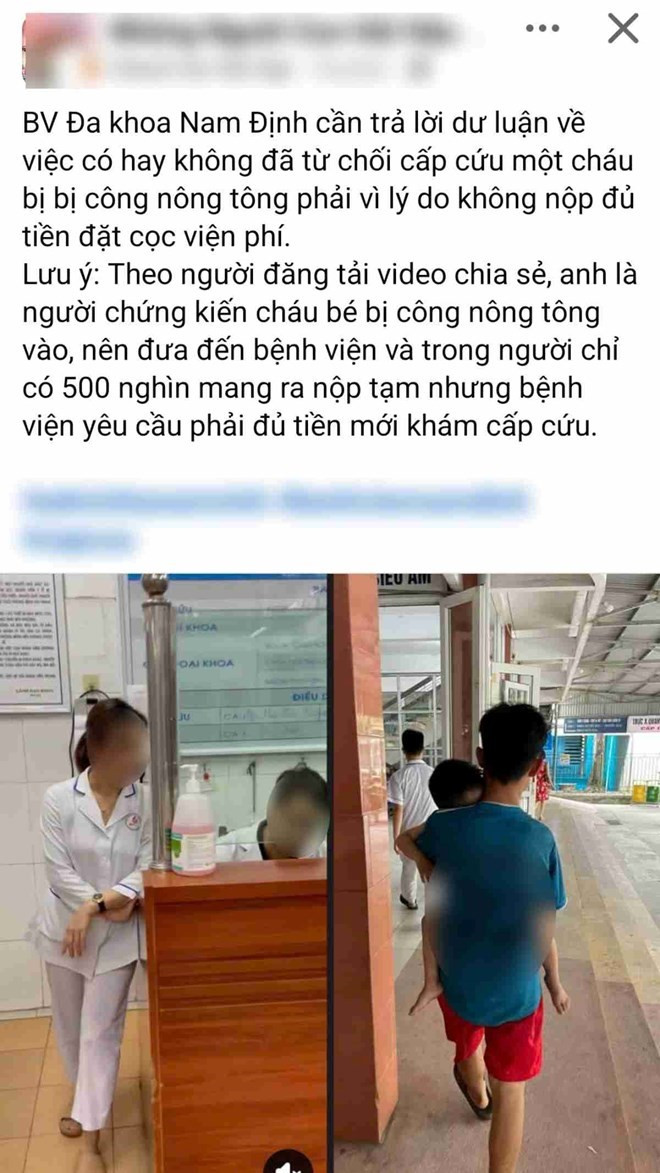 Tiến hành kiểm tra, làm rõ thông tin cháu bé 3 tuổi bị tai nạn phải đóng tiền mới được cấp cứu - ảnh 1